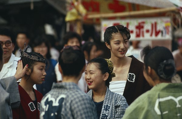 JAPAN, Honshu, Tokyo, Chiba. Narita. Gion Matsuri Festival. Young women 20 years old wearing traditional costume