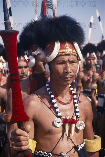 INDIA, Rajasthan, Jaipur, Portrait of a male tribal dancer from Nagaland at the Jaipur Heritage Festival