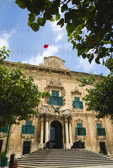 MALTA, Valletta, "The Auberge de Castille the official seat of the knights of the Langue of Castille, Leon and Portugal designed by the Maltese architect Girolamo Cassar in 1574, now the office of the Prime Minister."