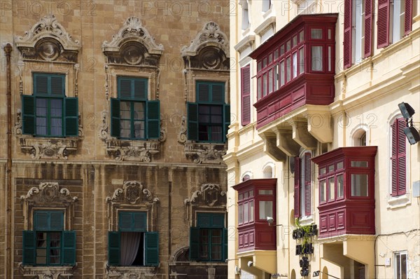 MALTA, Valletta, "The Auberge de Castille the official seat of the knights of the Langue of Castille, Leon and Portugal designed by the Maltese architect Girolamo Cassar in 1574, now the office of The Prime Minister, and the Hotel Castille with red balconies"