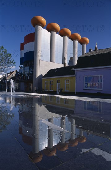 HOLLAND, Noord Holland, Zandvoort , The Circus Building modern amusement arcade and cinema complex seen across water
