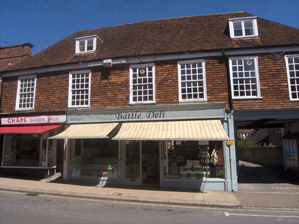 ENGLAND, East Sussex, Battle, Battle Delicatessen shop frontage