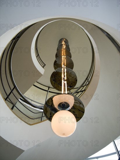 ENGLAND, East Sussex, Bexhill-on-Sea, The De La Warr Pavilion. Detail of the chrome Bauhaus globe lamp