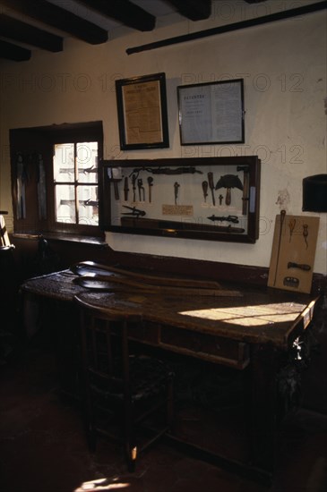 HEALTH, Disability, Blind, "Louis Braille’s father’s work bench and tools. Braille museum in Coupvray, France."