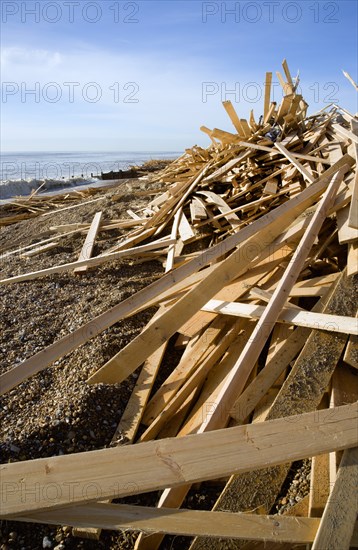 ENGLAND, West Sussex, Worthing, Timber washed up on the beach from the Greek registered Ice Princess which sank off the Dorset coast on 15th January 2008