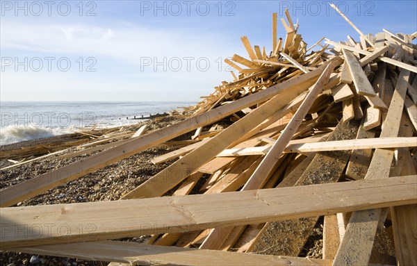 ENGLAND, West Sussex, Worthing, Timber washed up on the beach from the Greek registered Ice Princess which sank off the Dorset coast on 15th January 2008