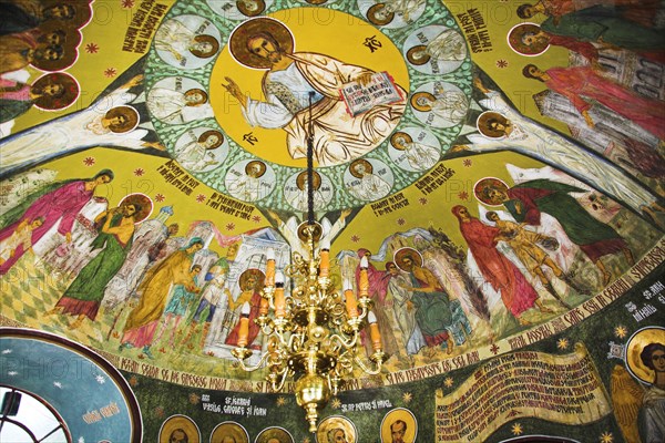 ROMANIA, Moldavia, Piatra Neamt, "Fresco on ceiling, Church of the Holy Three Hierarchs, Biserica Sfanta Trei Ierarhi"