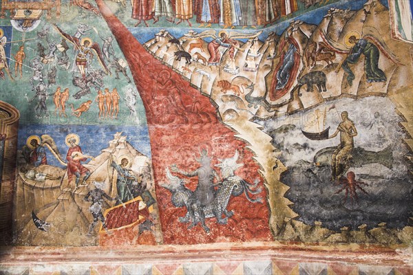 ROMANIA, Moldavia, Bucovina, "Part of Last Judgement fresco on wall, Voronet Monastery, near Gura Humorului"