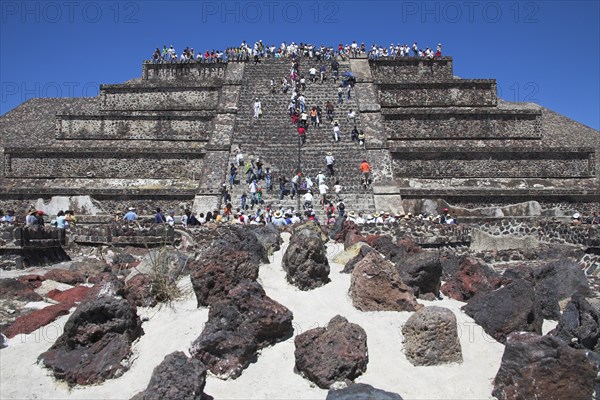 MEXICO, Mexico State, Teotihuacan, "Tourists, Pyramid of the Moon, Piramide de la Luna, Teotihuacan Archaeological Site"