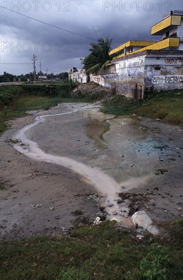 BANGLADESH, Dhaka, Savar, Area of water polluted by nearby dye factory.