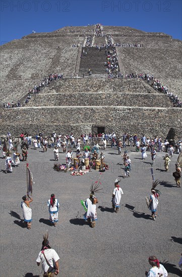 MEXICO, Mexico State, Teotithuacan, "Indians entertaining, Pyramid of the Sun, Piramide del Sol, Teotihuacan Archaeological Site"