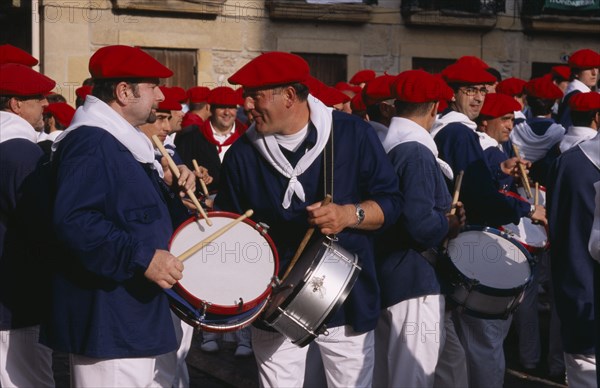 SPAIN, Pais Vasco, Hondarribia, Drummers at annual festival celebrating the defeat of the French during a siege in 1638ad.