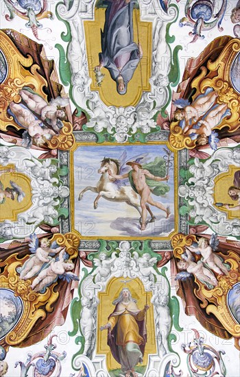 ITALY, Lazio, Rome, Vatican City Painted ceiling detail in the Papal Apartments of the Palace within the museum