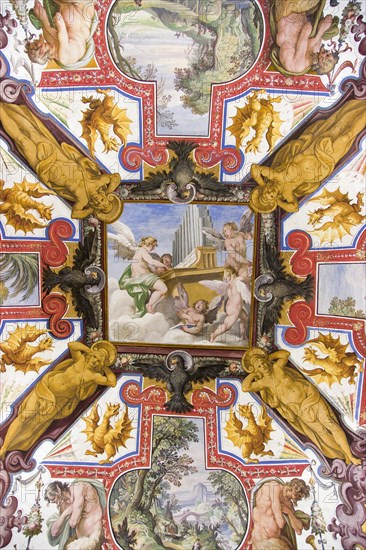 ITALY, Lazio, Rome, Vatican City Painted ceiling detail in the Papal Apartments of the Palace within the museum