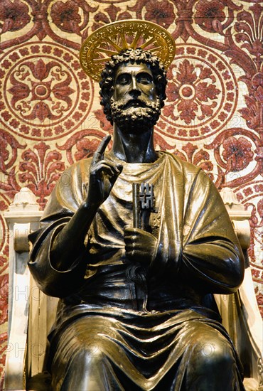 ITALY, Lazio, Rome, Vatican City St Peter's Basilica The 13th Century bronze statue of St Peter holding the Key by Arnolfo di Cambio