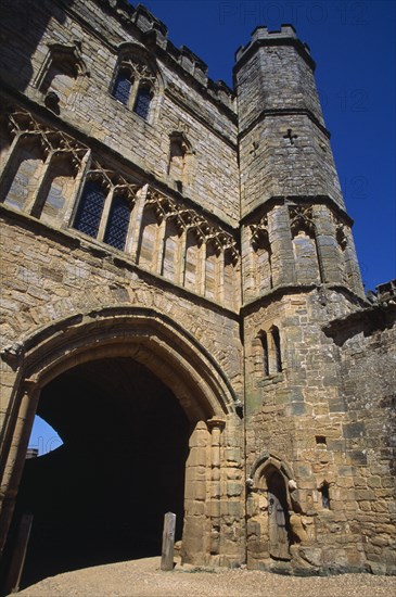 ENGLAND, East Sussex, Battle, Battle Abbey. Part view of the The Gatehouse