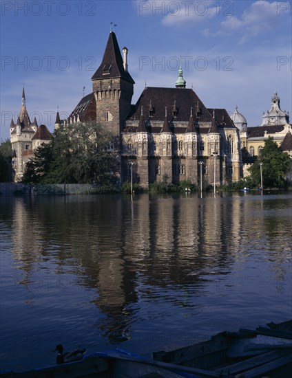 HUNGARY, Budapest, Budapest Castle seen from across water with reflection