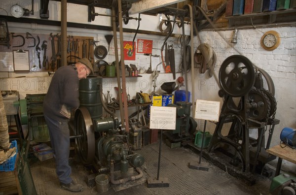 ENGLAND, West Sussex, Amberley, "Amberley Working Museum. The Engine Workshop with a collection of working, stationary engines "