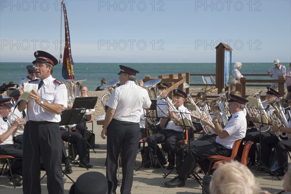 ENGLAND, West Sussex, Worthing, The Salvation Army band playing on the seafront