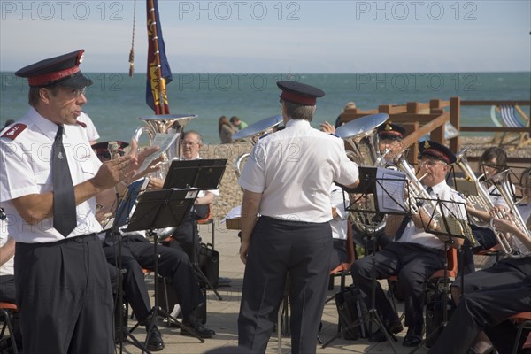 ENGLAND, West Sussex, Worthing, The Salvation Army band playing on the seafront