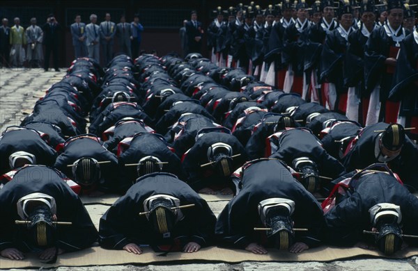 SOUTH KOREA, Seoul, Confucian rites at Chongmyo Shrine.  Confucianism teaches reverence for the past and submissiveness to authority.  Such rites are now only still enacted in Korea.