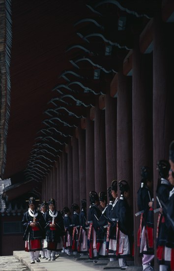 SOUTH KOREA, Seoul, Confucian rites at Chongmyo Shrine.  Confucianism teaches reverence for the past and submissiveness to authority.  Such rites are now only still enacted in Korea.