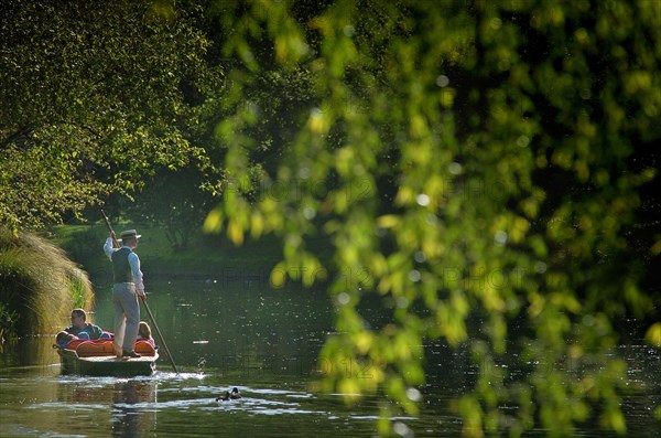 NEW ZEALAND, SOUTH ISLAND, CHRISTCHURCH, "CANTERBURY, TOURISTS BEING PUNTED ALONG THE RIVER AVON IN CHRISTCHURCH."