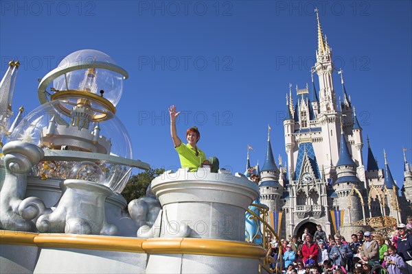 USA, Florida, Orlando, Walt Disney World Resort. Peter Pan character during the Disney Dreams Come True parade in the Magic Kingdom.