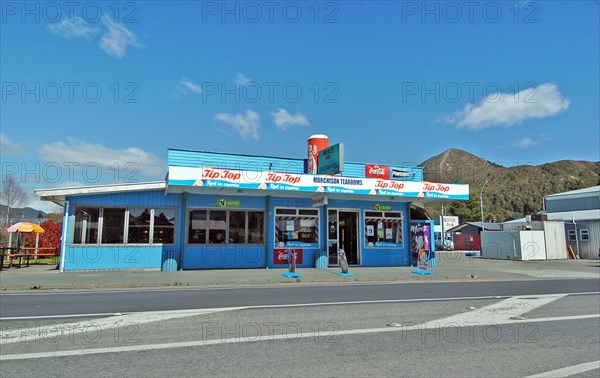 NEW ZEALAND, SOUTH ISLAND, MURCHISON, "TEAROOMS ON WALLER STREET, PART OF ROUTE 6."