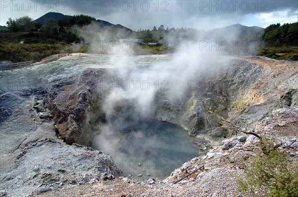 NEW ZEALAND, NORTH ISLAND, ROTORUA, INFERNO CRATER OF WAI O TAPU THERMAL WONDERLAND.