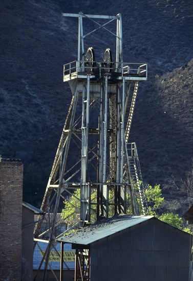 MEXICO, Chihuahua State, Santa Eulalia, Lift gearat the Postilio silver mine in the hills above Chihuahua. Silver has been mined here for more than 300 years