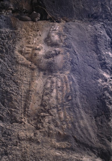 TURKEY, Corum, Hattusas, Ancient Hittite capital. Detail of the Goddess in the Great Temple of the Weather Gods.