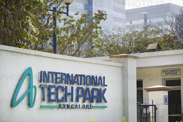 INDIA, Karnataka, Bangalore, "Entrance to International Tech Park, a major software manufacturing centre."
