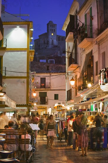 SPAIN, Balaeric Islands, Ibiza, Street in the Ibiza City Old Town.