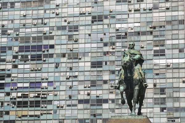 URUGUAY, Montevideo, Statue of Jose G Artigas that stands on top of his mausoleum in Plaza