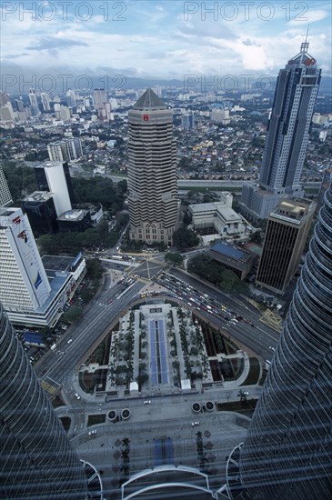 MALAYSIA, Kuala Lumpur, Elevated view over city from the Petronas Towers.