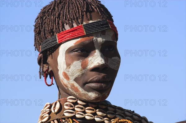 ETHIOPIA, Lower Omo Valley, Mago National Park, Banna woman with painted face.
