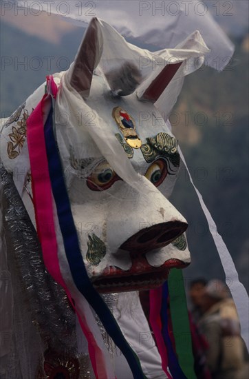 NEPAL, Annapurna Region, Larjung, Circuit Trek. Painted animal totem representing the God of the Sherchan clan of the Thakalis during the Lha Phewa Festival