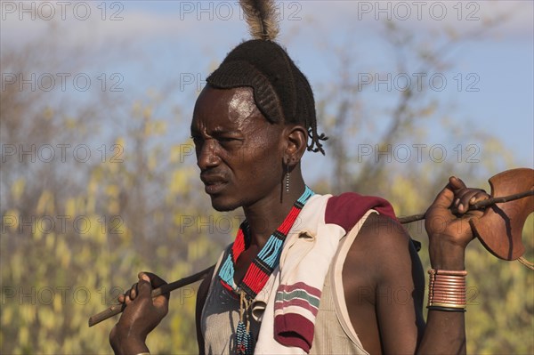 ETHIOPIA, Lower Omo Valley, Tumi, "Hamer Jumping of the Bulls initiation ceremony, Hamer man"