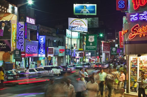 INDIA, Karnataka, Bangalore, "Brigade Road at night, retail and entertainment centre for Bangalore's well heeled."