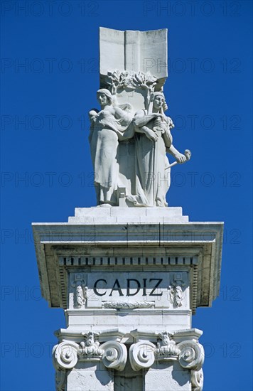 SPAIN, Andalucia, Cadiz, "Cadiz Parliament, Plaza de Espana, Monument dedicated to Cortes of Cadiz of 1812."