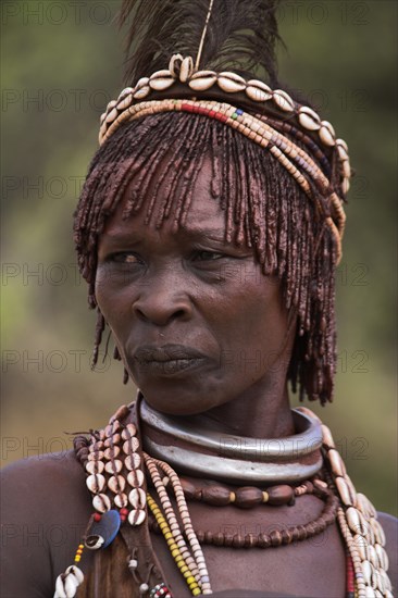 ETHIOPIA, Lower Omo Valley, Turmi, "Hama Jumping of the Bulls initiation ceremony, ETHIOPIA, Lower Omo valley, Turmi, Hamer Jumping of the Bulls initiation ceremony, Hamer lady"