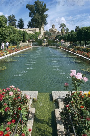 SPAIN, Andalucia, Cordoba, "Fortress of the Christian Kings, Pond in the gardens of Alcazar de los Reyes Cristianos."