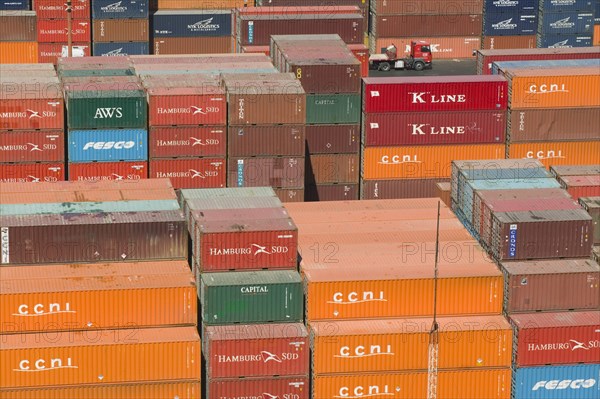 CHILE, Valparaiso, Containers stacked in the port.