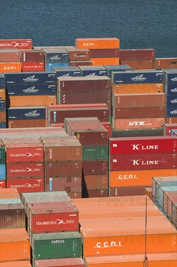 CHILE, Valparaiso, Containers stacked in the port.