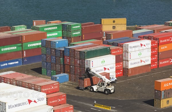 CHILE, Valparaiso, Containers stacked in the port