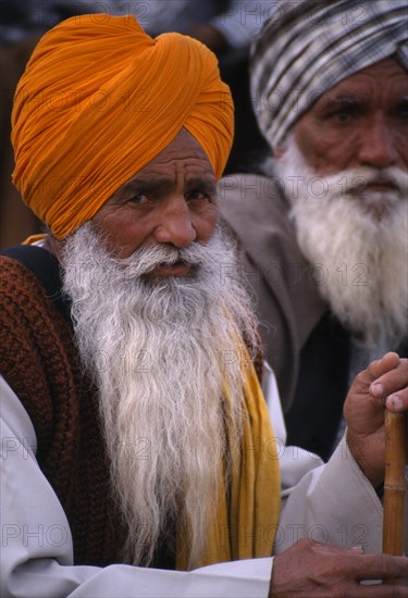 INDIA, Punjab, Near Ludhiana, Elderly Sikh man wearing a turban at the Kila Raipur Rural Sports Festival