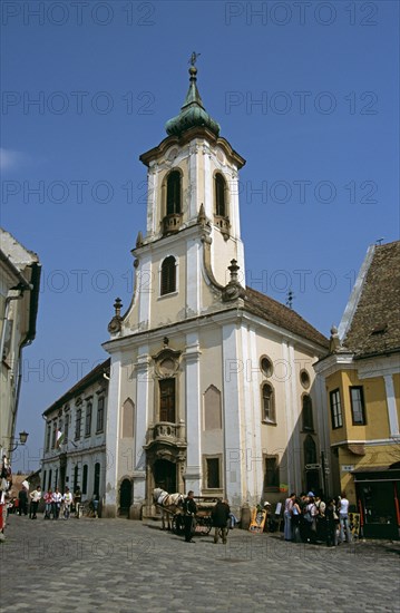 HUNGARY, Szentendre, "Blagovestenska Church (Serbian Orthodox Church), Main Square."