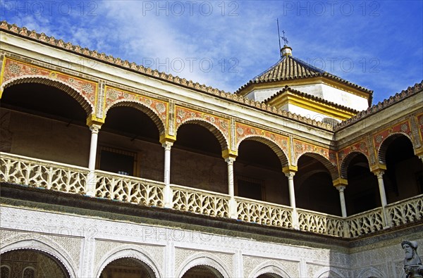 SPAIN, Andalucia, Seville, "House of Pilatos, building in the courtyard."