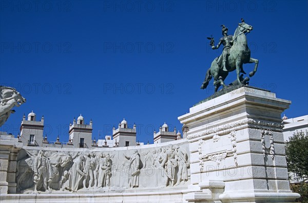 SPAIN, Andalucia, Cadiz, "Plaza de Espana, Cadiz Parliament, Monument dedicated to Cortes of Cadiz of 1812."